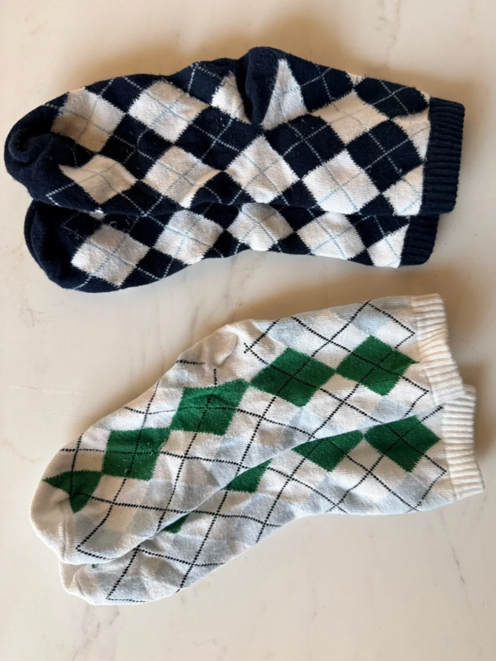 Gymboree Boys 2 pairs of Argyle Socks - Navy & Green white & light blue